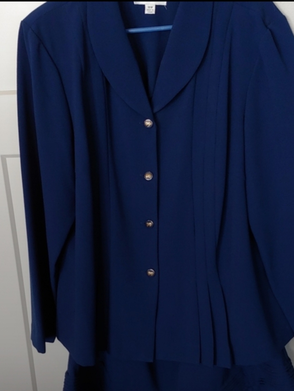 Danny & Nicole 2pc SUIT Navy Blue Long Sleeve Pleated Button Jacket Suit Skirt